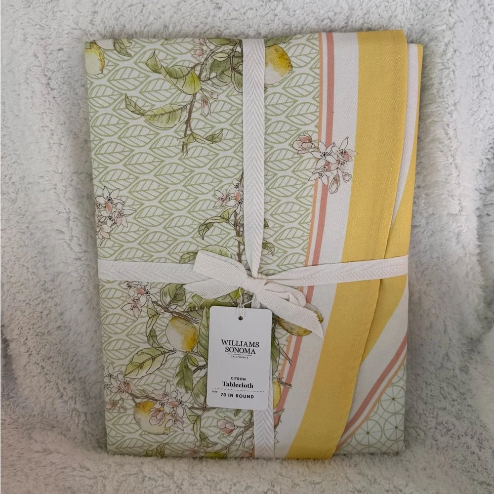 Williams Sonoma Citron Lemon 70” Round Tablecloth NWT 🍋